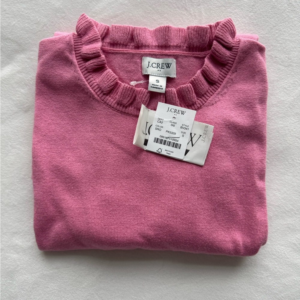 J. Crew Pink Crew Neck Sweater with Ruffle Detail Size Small